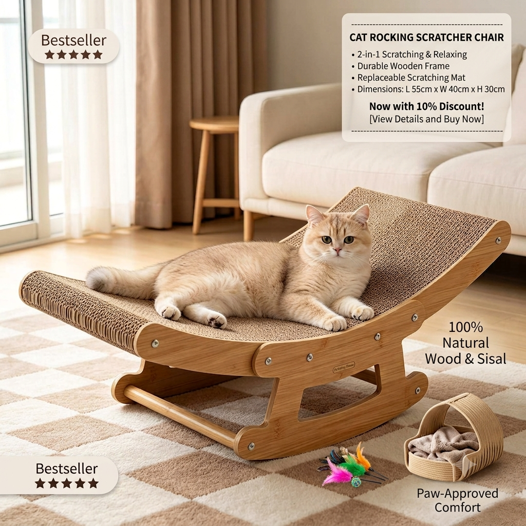 PetZen 2-in-1 Cat Scratcher Lounge Chair - Corrugated Cardboard, Sizes S & L