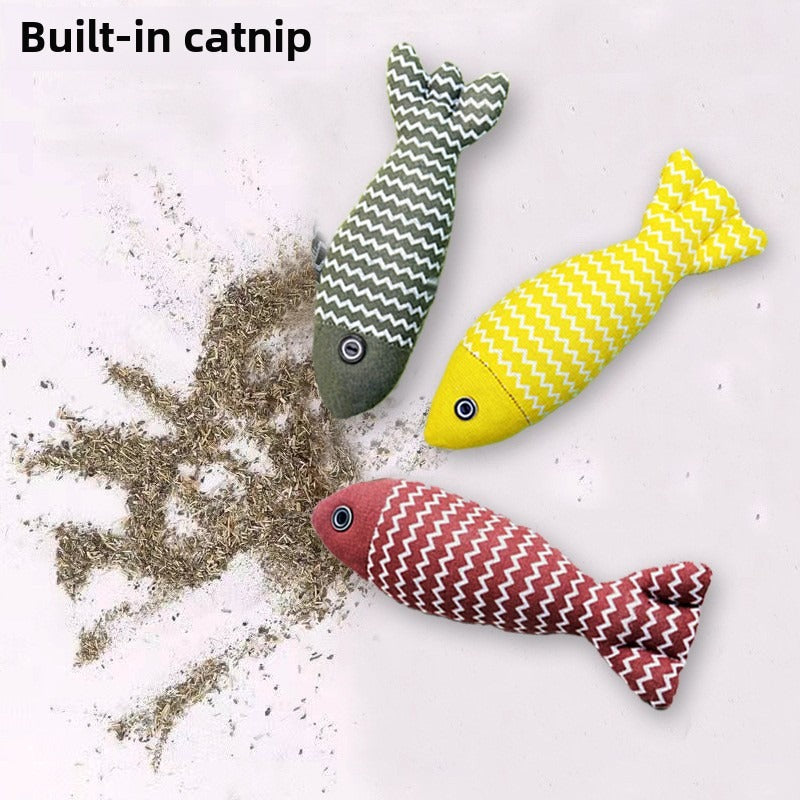 Colorful Pet Mint Fish Toy for cats in three random colors