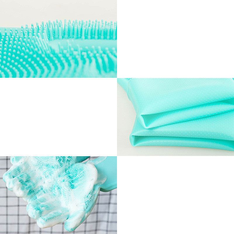 Green silicone dog grooming gloves for pet hair removal and massage