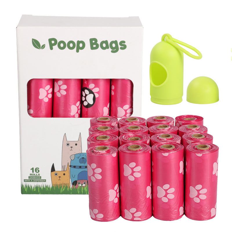 Rolls of green dog poop bags made of biodegradable HDPE+EPI material in continuous roll style