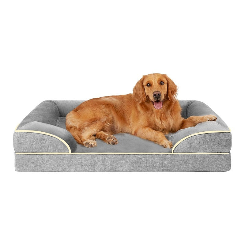 Gray and khaki pet sofa bed for medium and large dogs, removable and washable dog mat