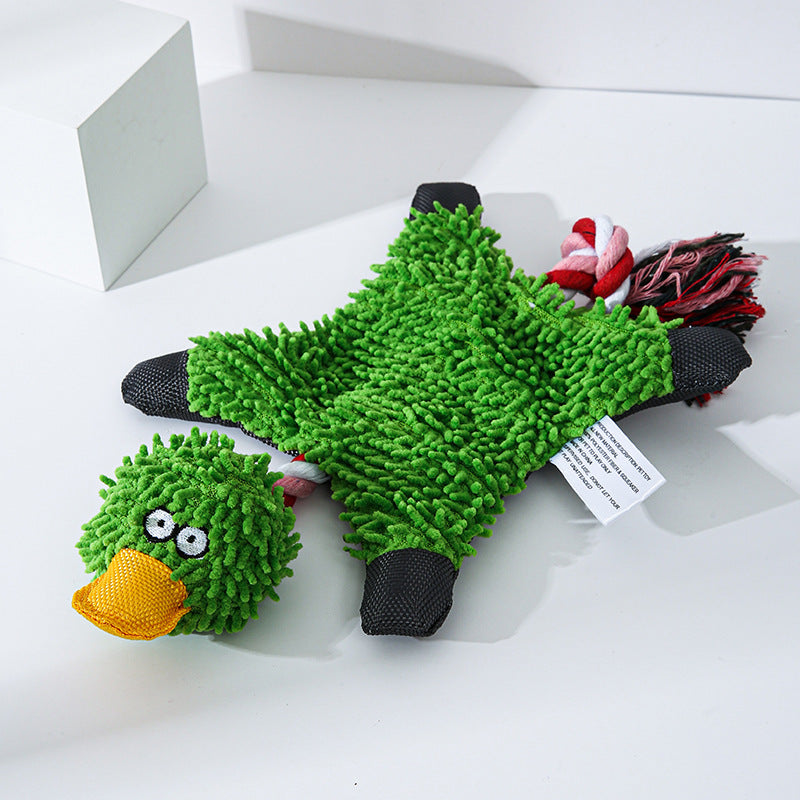 Green and orange mop plush pet toy duck for dogs