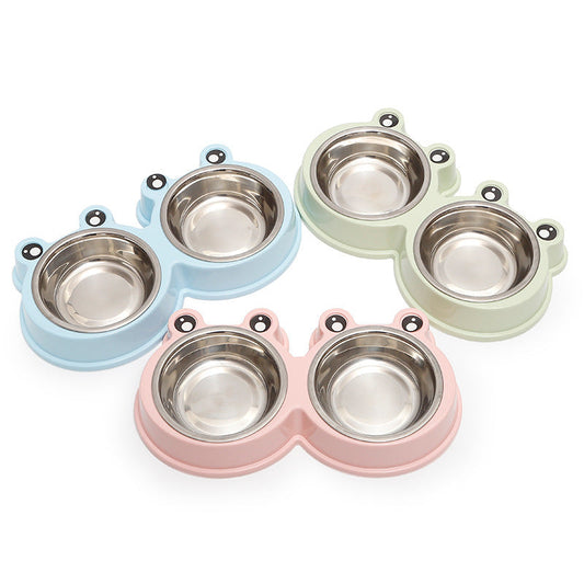 Stainless steel pet double bowl for cat and dog feeding and drinking water