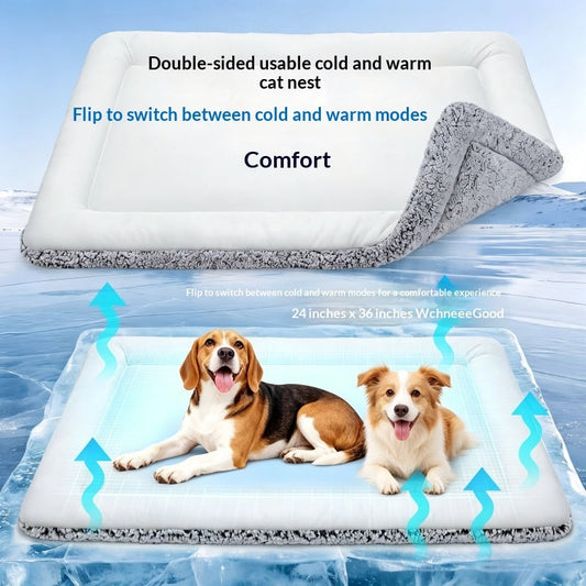Waterproof polyester dog cooling mat available in light gray, dark gray, and khaki, multiple sizes for summer heat relief