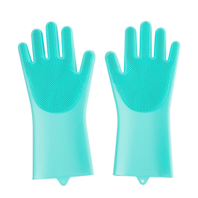 Green silicone dog grooming glove for pet hair removal and massage